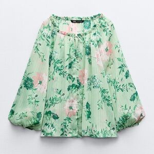 ZARA METALLIC THREAD FLORAL PRINT BLOUSE